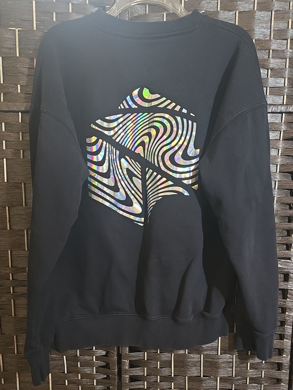 Block Mens Holographic Cube Graphic French Terry Sweatshirt Black Size Medium